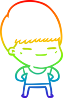 rainbow gradient line drawing of a cartoon smug boy png