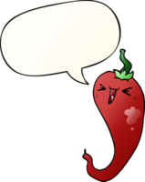 cartoon hot chili pepper with speech bubble in smooth gradient style png