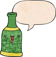 cartoon beer bottle with speech bubble in retro texture style png