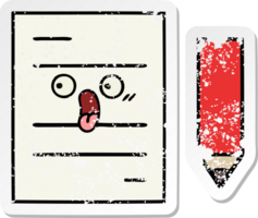 distressed sticker of a cute cartoon test paper png