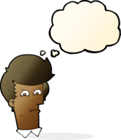 cartoon man narrowing eyes with thought bubble png