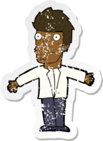 retro distressed sticker of a cartoon confused man png