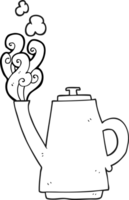 hand drawn black and white cartoon steaming coffee kettle png