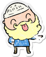 distressed sticker of a man with beard sticking out tongue png