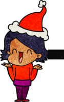 hand drawn textured cartoon of a happy woman wearing santa hat png