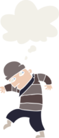 cartoon sneaking thief with thought bubble in retro style png