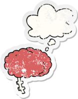 cartoon brain with thought bubble as a distressed worn sticker png