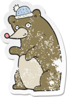 retro distressed sticker of a cartoon bear png