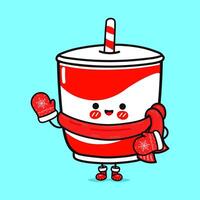 Funny smiling happy Cold drink christmas. Flat cartoon character illustration icon design. Isolated on blue background vector