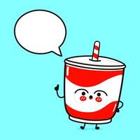 Cold drink with speech bubble. Hand drawn cartoon kawaii character illustration icon. Isolated on blue background. Cold drink character concept vector