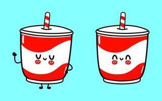 Cold drink character. hand drawn cartoon kawaii character illustration icon. Isolated on blue background. Cold drink character concept vector