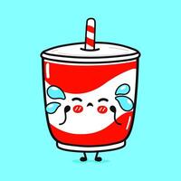 Crying Cold drink character. hand drawn cartoon kawaii character illustration icon. Isolated on blue background. Sad Cold drink character concept vector