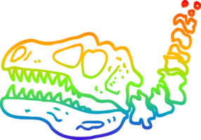 rainbow gradient line drawing of a cartoon dinosaur bones png