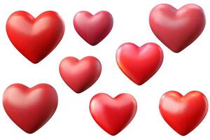 set of voluminous red 3D hearts vector