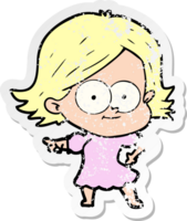 distressed sticker of a happy cartoon girl png