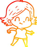 warm gradient line drawing of a cartoon friendly girl png