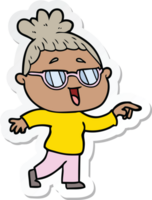 klistermärke av en tecknad lycklig kvinna som bär glasögon png