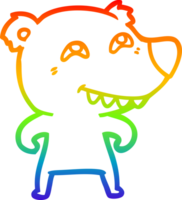 rainbow gradient line drawing of a cartoon bear showing teeth png