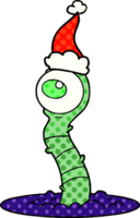 hand drawn comic book style illustration of a alien swamp monster wearing santa hat png