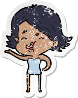 distressed sticker of a cartoon girl pulling face png