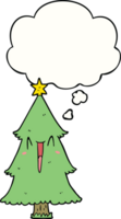 desenho animado Natal árvore com pensamento bolha png