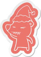 angry polar bear quirky cartoon  sticker of a wearing santa hat png