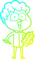 cold gradient line drawing of a cartoon happy man png