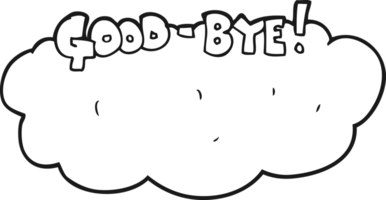 hand drawn black and white cartoon goodbye sign png