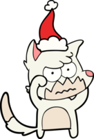 hand drawn line drawing of a annoyed fox wearing santa hat png