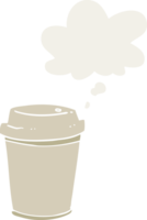 cartoon takeout coffee cup with thought bubble in retro style png