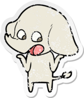 distressed sticker of a cute cartoon elephant png