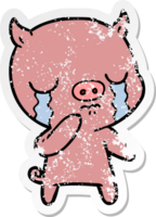 distressed sticker of a cartoon pig crying png