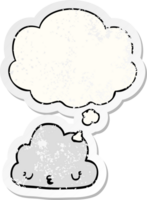 schattig tekenfilm wolk met gedachte bubbel net zo een verontrust versleten sticker png