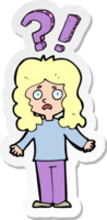 sticker of a cartoon confused woman png