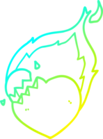 cold gradient line drawing of a cartoon flaming heart png