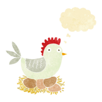 cartoon hen on eggs with thought bubble png