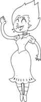 hand drawn black and white cartoon vampire girl png