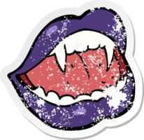 pegatina retro angustiada de los labios de un vampiro de dibujos animados png