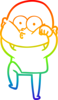 rainbow gradient line drawing of a cartoon bald man staring png