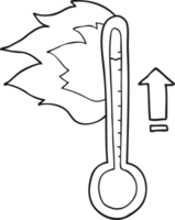 hand drawn black and white cartoon rising temperature png