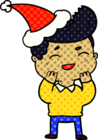 mano disegnato comico libro stile illustrazione di un' uomo ridendo indossare Santa cappello png