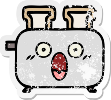 distressed sticker of a cute cartoon of a toaster png