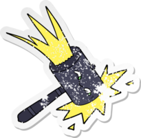 distressed sticker of a cartoon hammer banging png