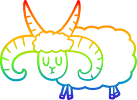 rainbow gradient line drawing of a cartoon long horned ram png