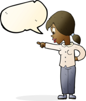 cartoon enthusiastic woman pointing with speech bubble png