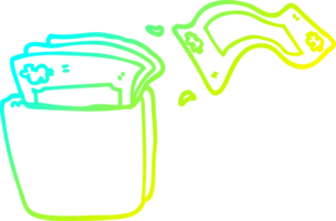 cold gradient line drawing of a cartoon wallet full of money png