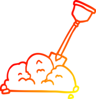 warm gradient line drawing of a cartoon shovel in dirt png