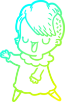 cold gradient line drawing of a cute cartoon girl with hipster haircut png