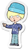retro distressed sticker of a cartoon pointing man png