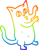 rainbow gradient line drawing of a cartoon dancing cat png